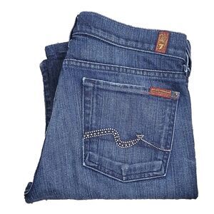 7 For All Man Kind Rhinestone Pocket Bootcut Medium Wash Jeans Size 29 #515